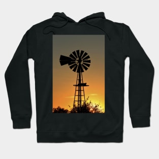 Kansas Windmill silhouette with a colorful Sunset with clouds and tree's. Hoodie